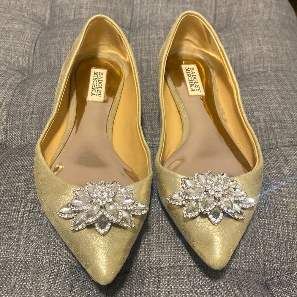 Badgley Mischka Davis II Women's Embellished Pointed Toe Evening Flats Size 7.5